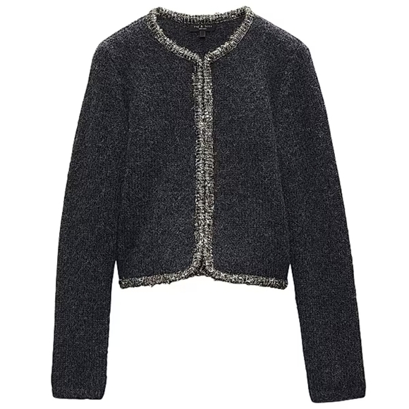 rag & bone Jackets & Blazers - rag & bone Davies Metallic-Trim Crewneck Cardigan New Med
